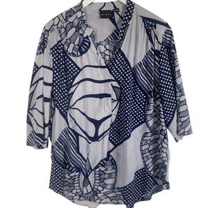 Tribal Navy and White Abstract pattern Blouse  V-neck size - large